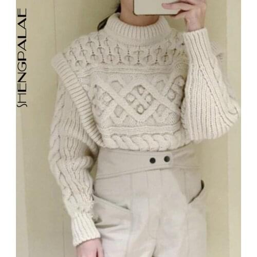 SHENGPALAE Solid Color Womens Chic Knitted Sweater O-neck Twist Weave Fake Two Autumn And Winter New Loose Pullovers 2021 5A275