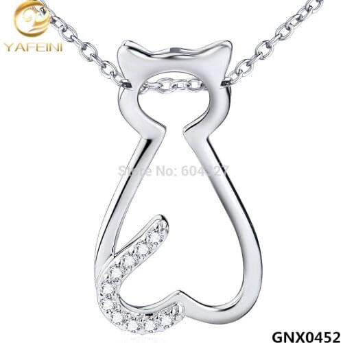 New 925 Sterling Silver Cat Necklace Wholesale S925 Kitty Jewelry CZ Animal Pendant Necklace For Women GNX0452
