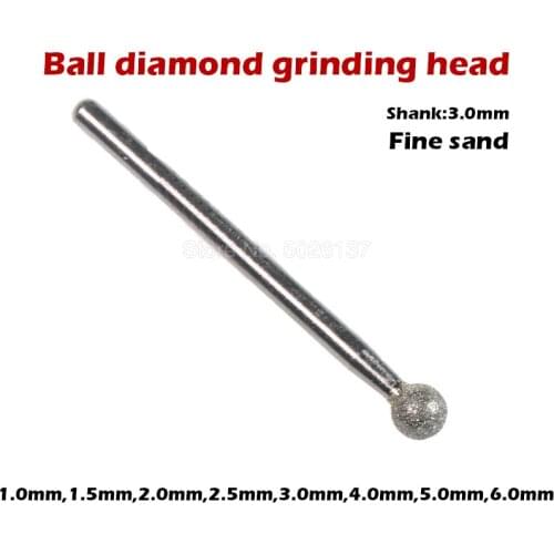 1.0-6.0mm Ball Diamond Grind Needle Head Cutter Jade Precision Engrave Rotary Spherical Burr Shank Round Grinding Coarse Tool