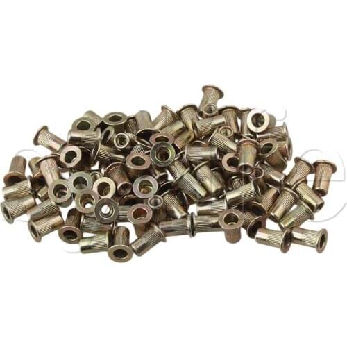 100pcs M4 Flat Head Rivnut Insert Nutsert Golden
