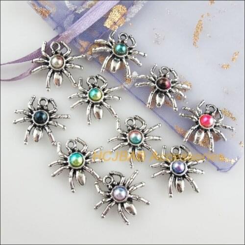 20 New Spider Charms Mixed Acrylic Animal Pendants Tibetan Silver Tone 17x19mm