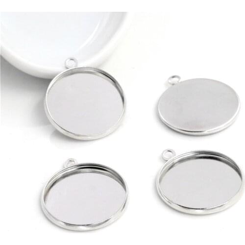 20pcs 20mm Inner Size Stainless Iron Material Rhodium Color Plated Simple Style Cabochon Base Cameo Setting Pendant Tray (S2-27)
