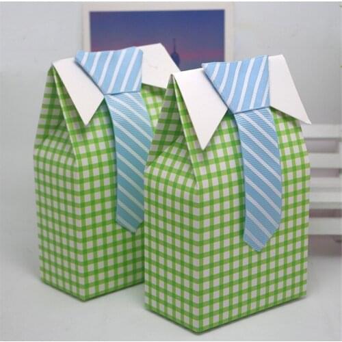 25Pcs Little Man Blue Green Bow Tie Candy Box Clothes Birthday Party Boy Kids Shower Treat Bag Wedding Favor Gift Decoration