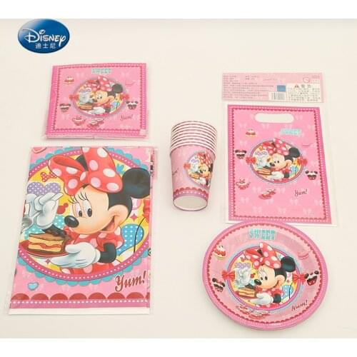 Minnie Mouse Party Supplies Tableware set Kids Birthday Party Decoration Plate cup napkins Tablecloth Gift bag 29pcs