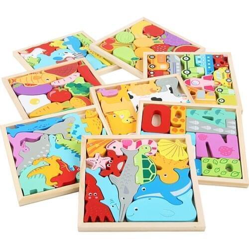 3D Puzzles Toy Animal Cartoon Multilayer Jigsaw Puzzle Creative Baby Wooden Early Educational Cognition Toys For Children Gifts