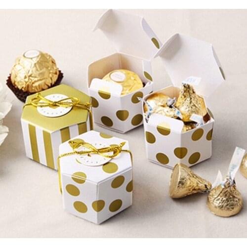 50Pcs Dot Stripe Pattern Chocolate Sweet Candy Box Wedding Party Favor Bag