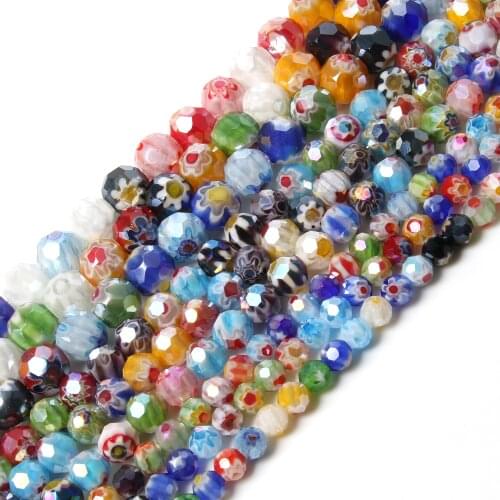 6/8mm Murano Lampwork Multicolor Faceted Round Glass Flower Beads For Jewelry Making Diy Bracelet Necklace Crafts Accessories