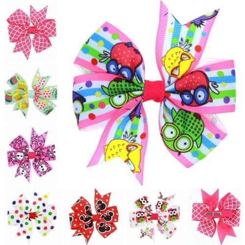 Naturalwell Child Headband Ribbon Bow Baby Girl Printing Ribbon Bows With Clip Boutique HairClip Hair Clip Accessories 1pc BB073