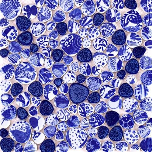 China Ceramic blue and white porcelain mosaic tiles for mesh backing DIY bathroom wall floor pool kitchen backsplash