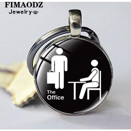 FIMAODZ The Office TV Show Keychain Funko Glass Photo Handmade Silver Color Pendant Metal Key Chain Ring for Fans Souvenirs