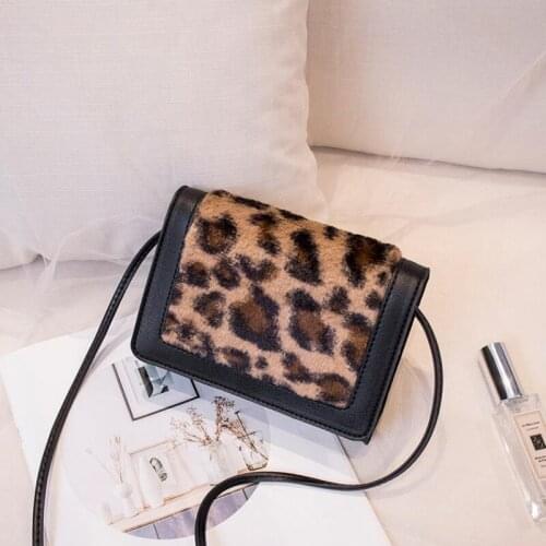 Hot Sale Women Winter Leopard Leather Shoulder Bag Fashion Small Flap Bag Cell Phone Bag Brand Plush Crossbody Bag For Women