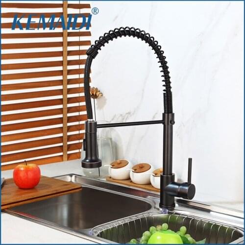 KEMAIDI ORB Black Swivel Roated Kitchen Basin Sink Tap Pull Out Solid Brass Faucet 360 Swivel Sprayer Kitchen Water Mixer Tap
