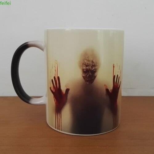 Newest design The walking dead coffee mugs heat Color changing tea cup Magic Mug gift zombie head double sides printing