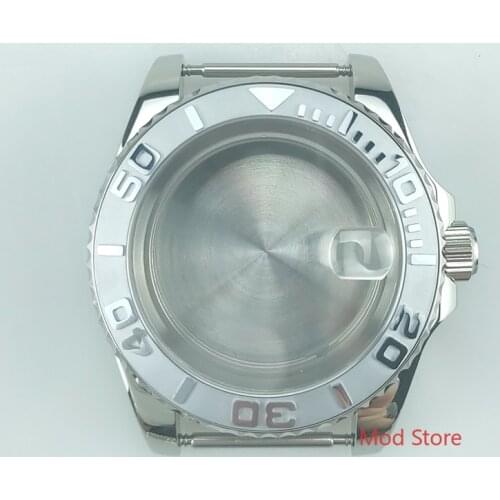 HQ 100M WR 40mm Silver/Black Bezel Watch Case Stainless Steel Mods Fit ETA2836 Seagull Miyota8215 Mov't Yacht Master Style Watch