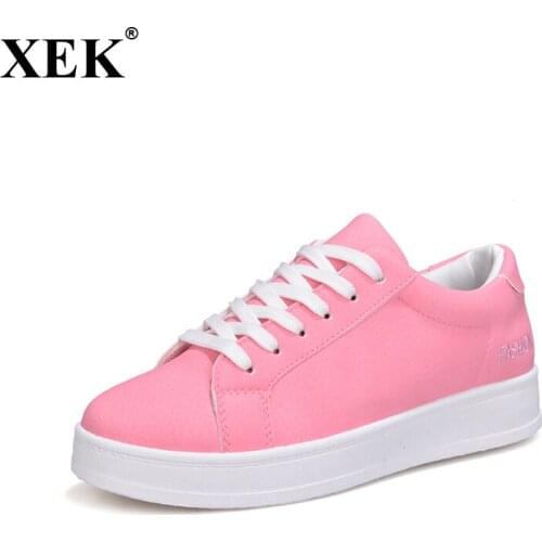 XEK Breathable Woman Casual Shoes 2018 Lacing Flat Bottom Sneakers Women New Fashion Spring Summer Platform Shoes Women JH216