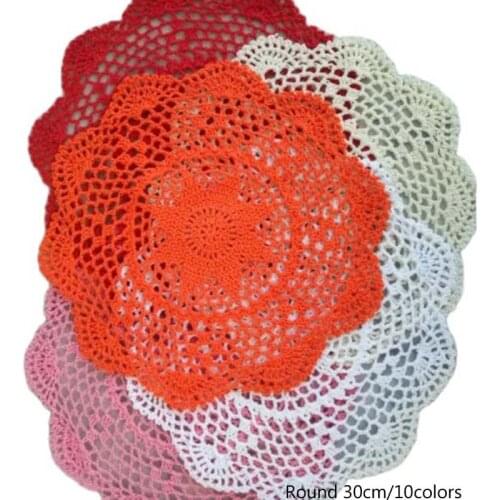 Round cotton crochet table place mat cloth lace placemat Cup mug coffee coaster drink doily Wedding party dining tea pad kitchen