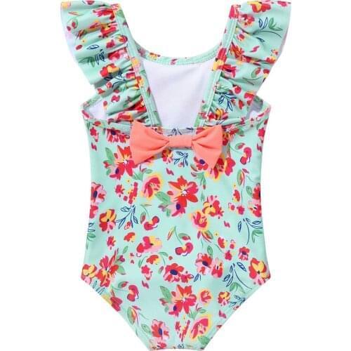 0-24M Toddler Baby Girls Swimsuits Long Sleeve Floral Printed Ruffles One-Piece Swimwear Baby Kids Beach Wear Girls Bathing