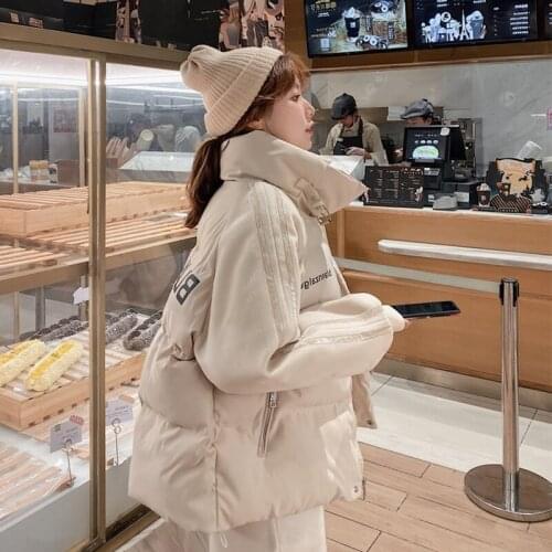 Fashion Stand Collar Short Down Cotton Padded Jacket Women 2021 Womens Loose Thickened Cotton Padded Jacket Casual Coat Female