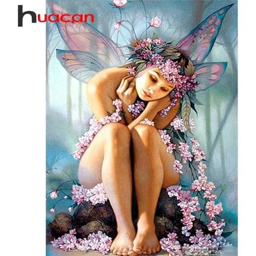 Huacan Full Square Diamond Mosaic Embroidery Angel 5d Diamond Painting Rhinestones Picture Portrait Home Decor