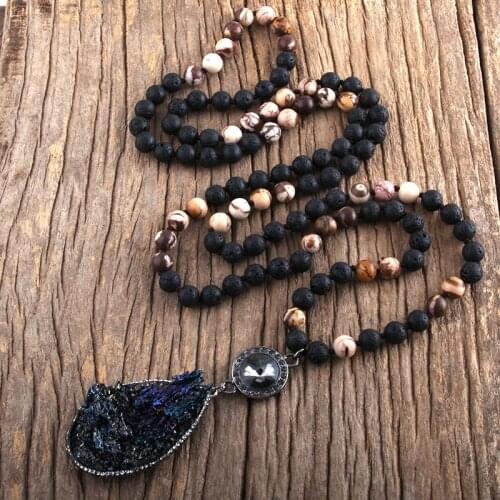 MD Fashion Boho Jewelry 108 Beads Knotted Stones Necklaces With Semi Precious Pendant Bohemia Necklace Women Gift Dropship