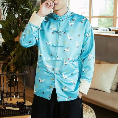 2021 traditional chinese blouse male clothing man top oriental v collar shirt linen men kimono shirt outfit zen tea tang shirt