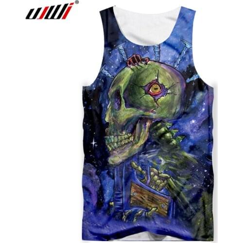 UJWI Men Tank Tops New Arrivals Funny Print Nail Sticker Skull 3d Tanktops Boy Hip Hop Streetwear Punk Shirt Regular O Neck Vest