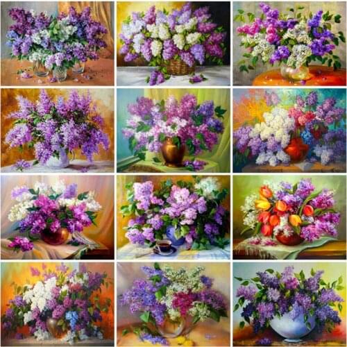 Needlework Diamond Embroidery Flower Cross Stitch Kit Diamond Painting by Number Lilac Full Square Drill Art Home Decoration