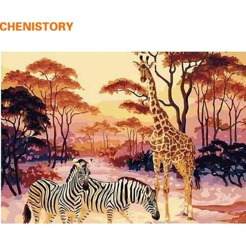 CHENINTORY Vintage Giraffe DIY Painting By Numbers Wedding Decor Handpainted Canvas Paintings For Living Room Wall Art Picture