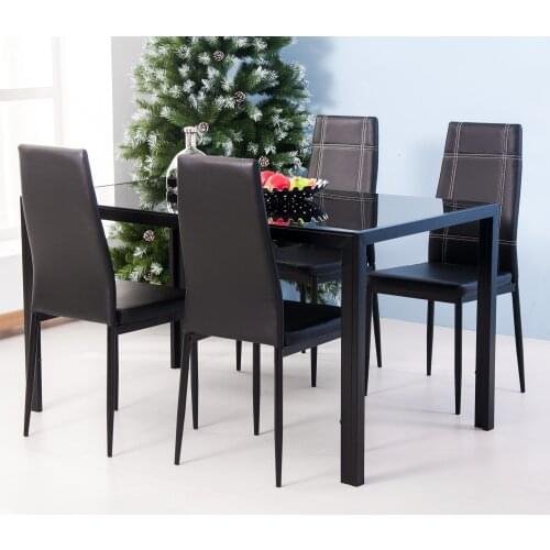 Dining Table Set 5 Piece Tempered Glass Table and 4pcs Faux Leather Dinning Chairs US Warehouse
