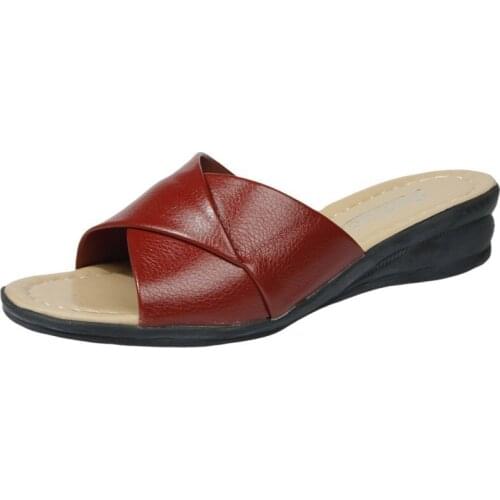 2021 summer new middle-aged and old womens slope heel shoes with cross soft sole