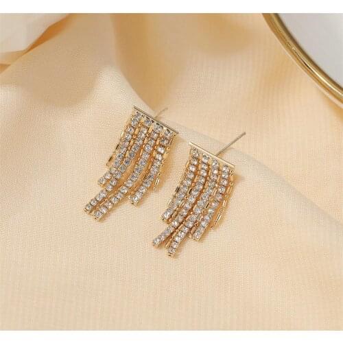 New Womens Pendant Earrings Luxury Rhinestone Crystal Gold Color Hanging Earrings Bridal Wedding Party Jewelry 2021 Trend