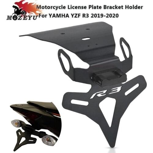 New Black For YAMHA YZF R3 YZF-R3 2019-2020 CNC Motorcycle Accessories License Number Plate Frame Holder Bracket with LED light