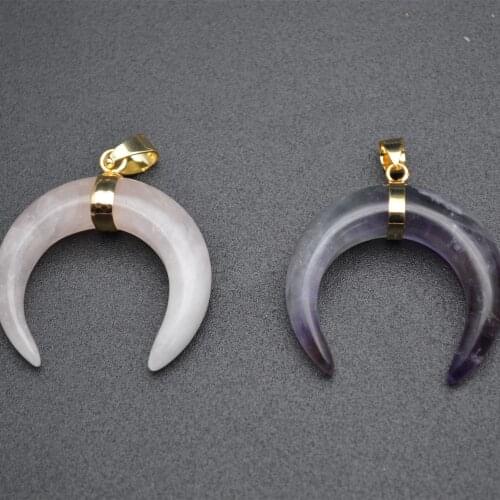 Wholesale Natural Rose Quartz / Amethyst Horn Moon Shape Gemstone Pendants Jewlery Making Supplies 5pc Per Lot Crystal healing