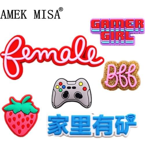 Original 3D Shoe Chrams Accessories Girl Gamer Pink Handbag PVC Shoe Decoration Designer for croc jibz Kids X-mas Party Gifts