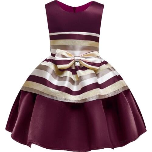 Striped winered & navy girls dress summer baby girl O-neck sleeveless party dresses kids dresses for girls infant dress new year