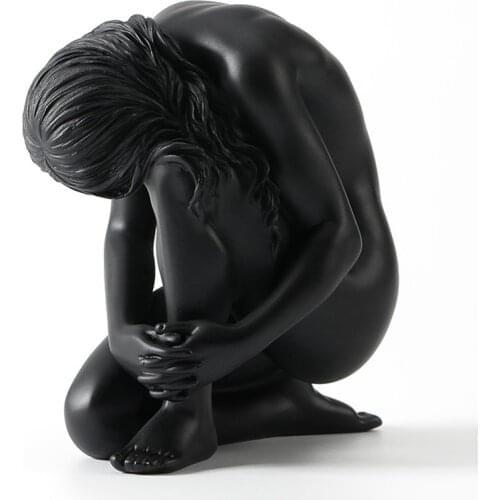 NORDIC BODY ART HOLDING LEGS NAKED GIRL STATUE/CURL UP NUDE SEXY WOMAN YOGA CHARACTER SCULPTURE/HOME FIGURINES DECOR ACCESSORIES