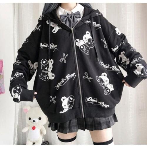 Spring Autumn Women Harajuku Zip Up Hoodies Oversized Loose Korean Version Sweatshirts Cute Kawaii Pocket Jacket Clothing Casual