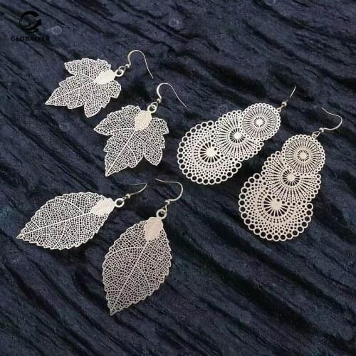 Vintage original hollow leaves matte gold large earrings Female earrings Non-fading alloy accessories Free shipping 427
