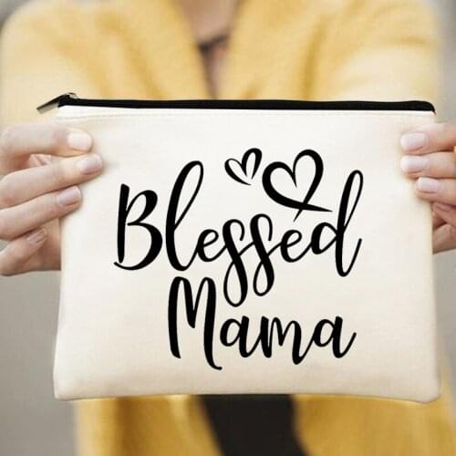 Blessed Mama Print Makeup Bag Female Toiletries Organizer Bag Pouch for Travel Bags Pouch Womens Cosmetic Case Gifts for Mother