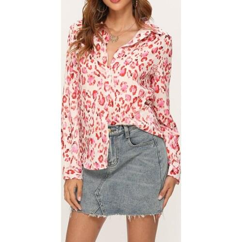 HUAN BEAUTY Autumn Blouse Women Vintage Long Sleeve Chiffon Shirt V Neck Printed Loose Tops Casual Shirt Big Size HB-M7821