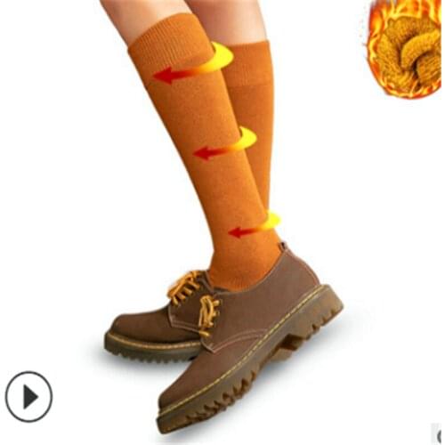 Womens high socks, pure cotton thickened terry socks, autumn&winter Plush warm leg socks, long tube pressure thin leg socks