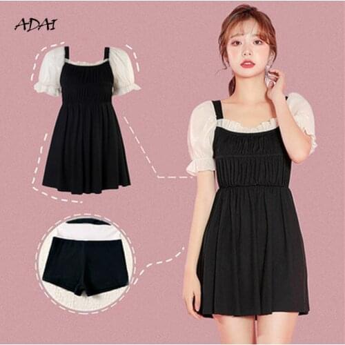 Womens Swimwear 2021 Bathing Suits One Piece Swimsuit with Ruffles Black White Patchwork Skirt Suits Bikinis Swim Beach Wear