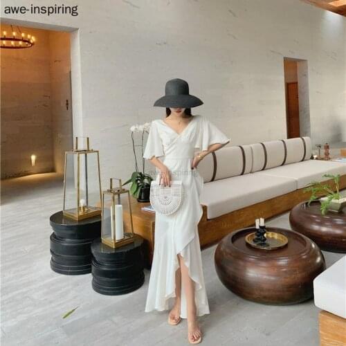 Women Dress Summer Elegant Runway 2021 Party Maxi Dress Korean Tropical Backless Sea Beach Satin Vacation Long White Vestido