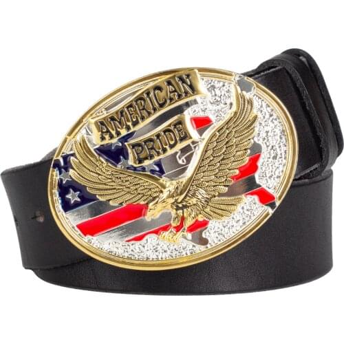Gold Eagel Buckle AMERICAN PRIDE Genuine Leather Belt for Men Cowskin Neutral Retro