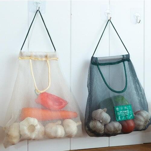1Pcs Hanging Moistureproof Mesh Bag Reusable Cotton Mesh Vegetable Storage Bag Large Capacity Polyester Mesh Bag for Daily Life