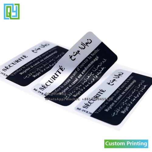 1000pcs 40x20mm Custom Printing Logo Silver Vinyl PET Warrenty Stickers Personalized Tamper Evident Security Seal Void Labels