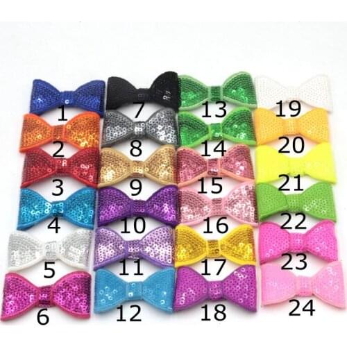 50pcs/lot 2'' Embroideried Glitter Sequins Bows Clips Knot Applique WITH Clips Kids Hair Bows Girls Hair Accessories