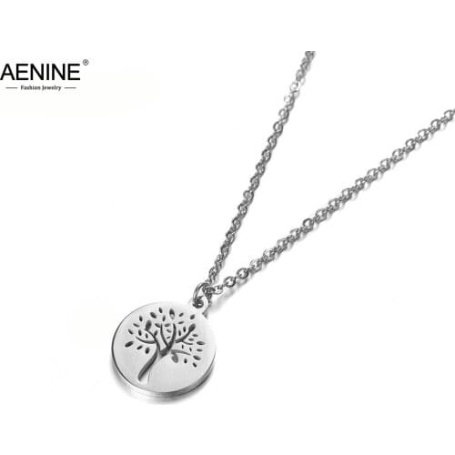 AENINE Trendy Hollow Tree Pendant Necklaces Jewelry Classic Stainless Steel Chokers Necklace For Women Girls Collier AN17048