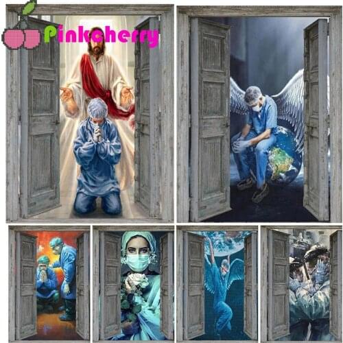 Angel doctor 5d diy diamond painting full drill mosaic vintage door landscape diamond embroidery gift diamond k1173