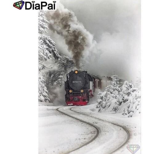 DIAPAI 5D DIY Diamond Painting 100% Full Square/Round Drill "Train snow scenery" Diamond Embroidery Cross Stitch 3D Decor A21655